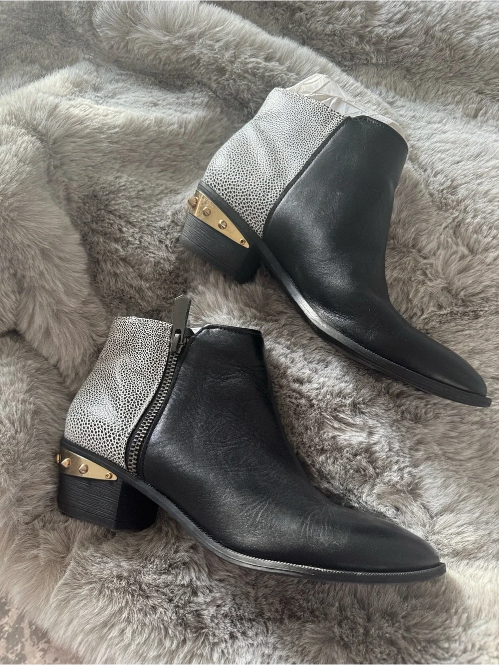 Circus by Sam Edelman Black and White Studded Heel Ankle Boots